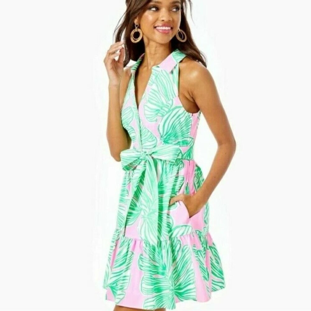 NWT Lilly Pulitzer Trisha Stretch Shirtdress in the "Who Let The Fronds Out" 8